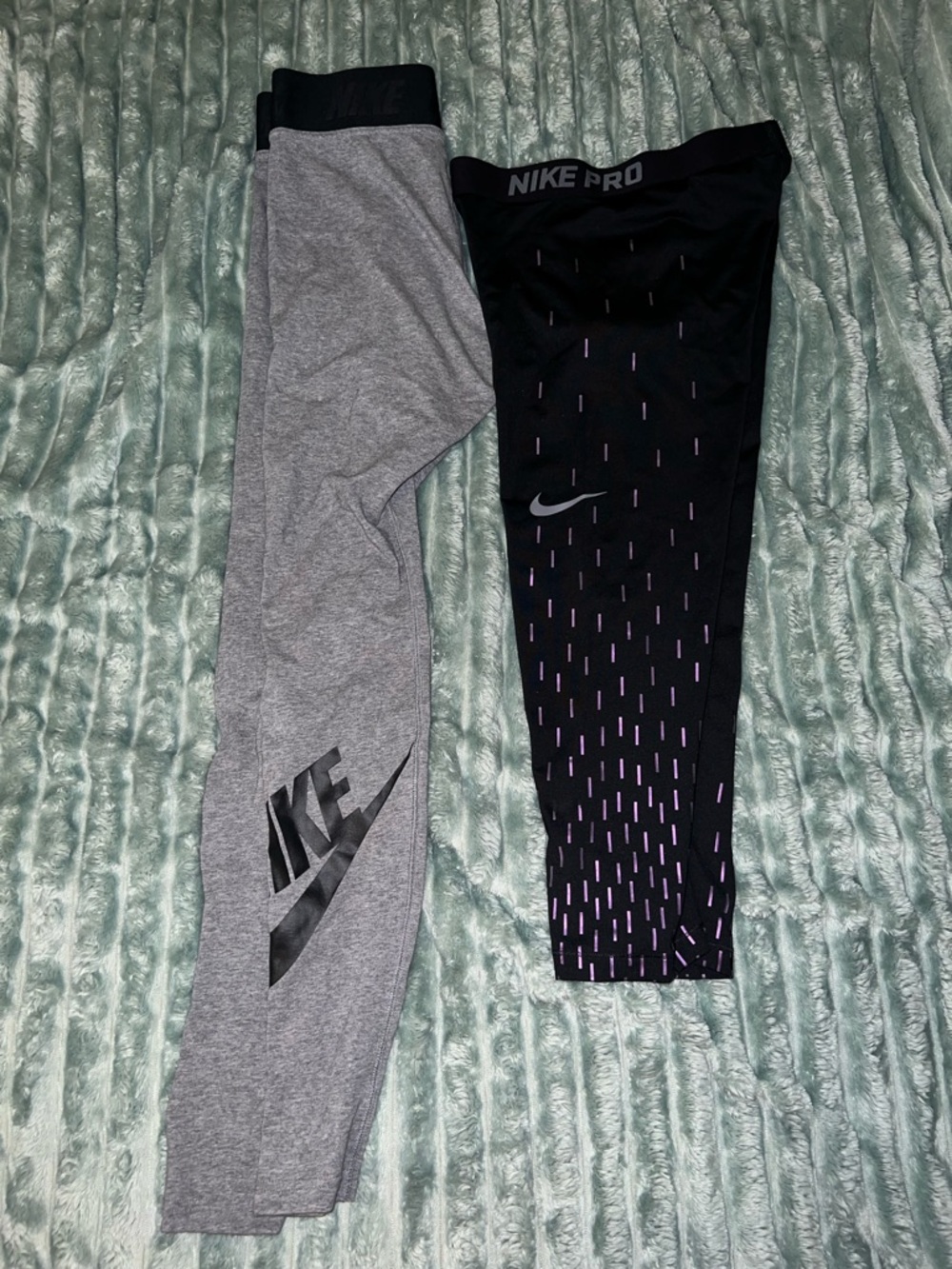 Nike Gray and Black Leggings with Subtle Purple Detail